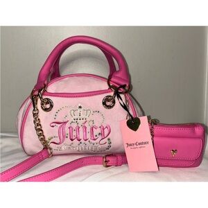NEW! NWT JUICY COUTURE Velour Dreamy Juicy Satchel Bag in Light Pink